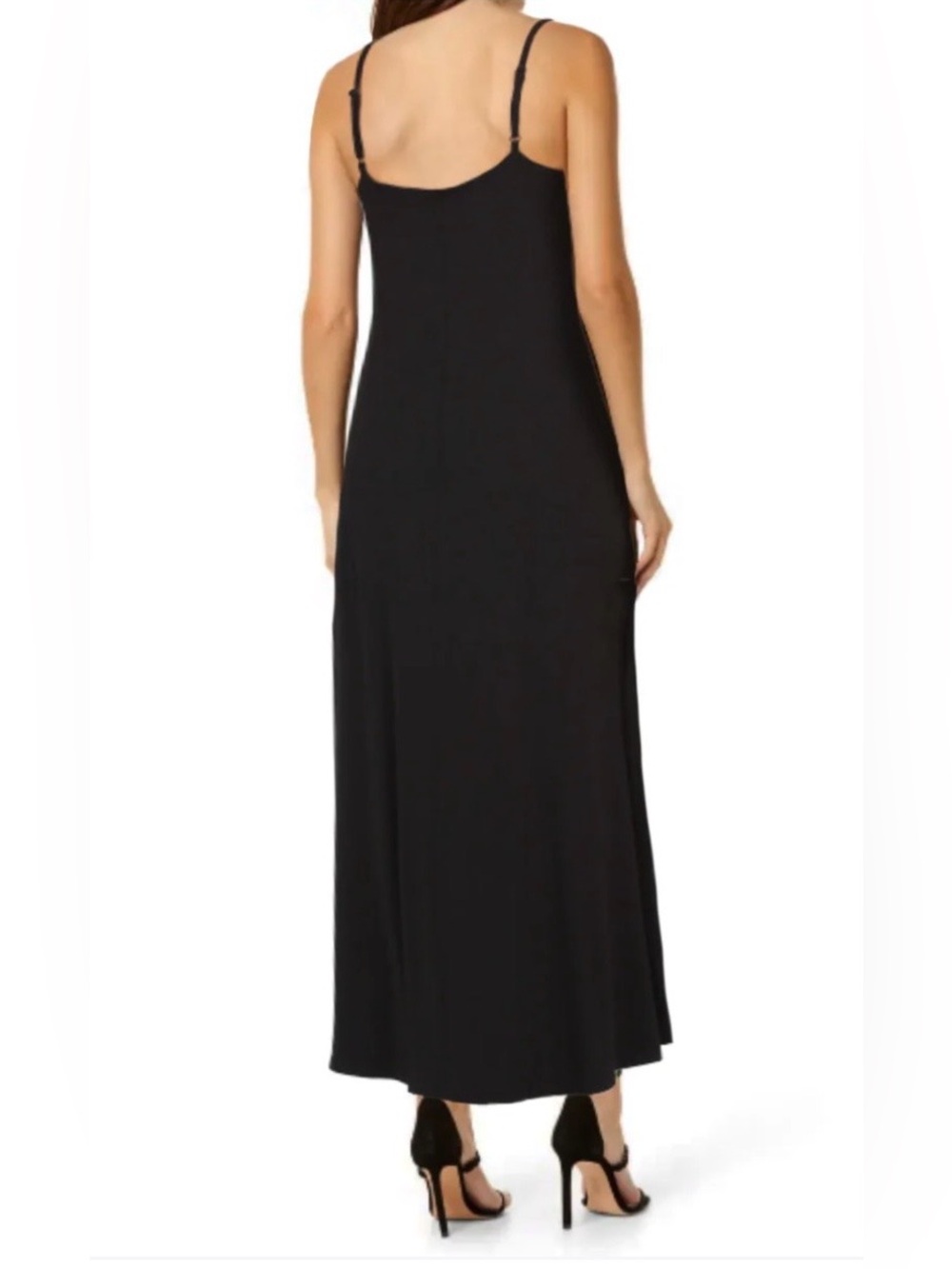 Nicole Miller High Low Hem Lightweight Spaghetti Straps Black Maxi Dress Sz M - Picture 4 of 10